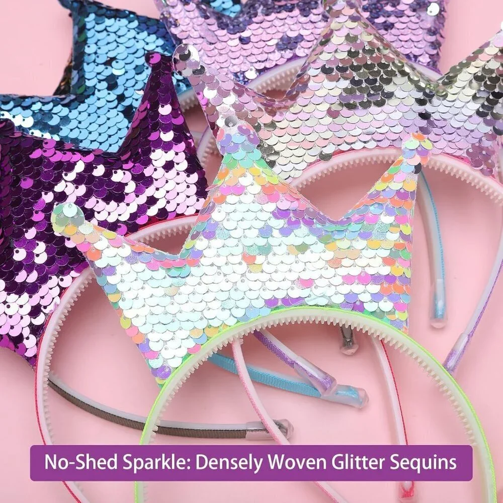 20 Pack Sparkling Princess Crown Headbands Women Glitter Sequin Headwear